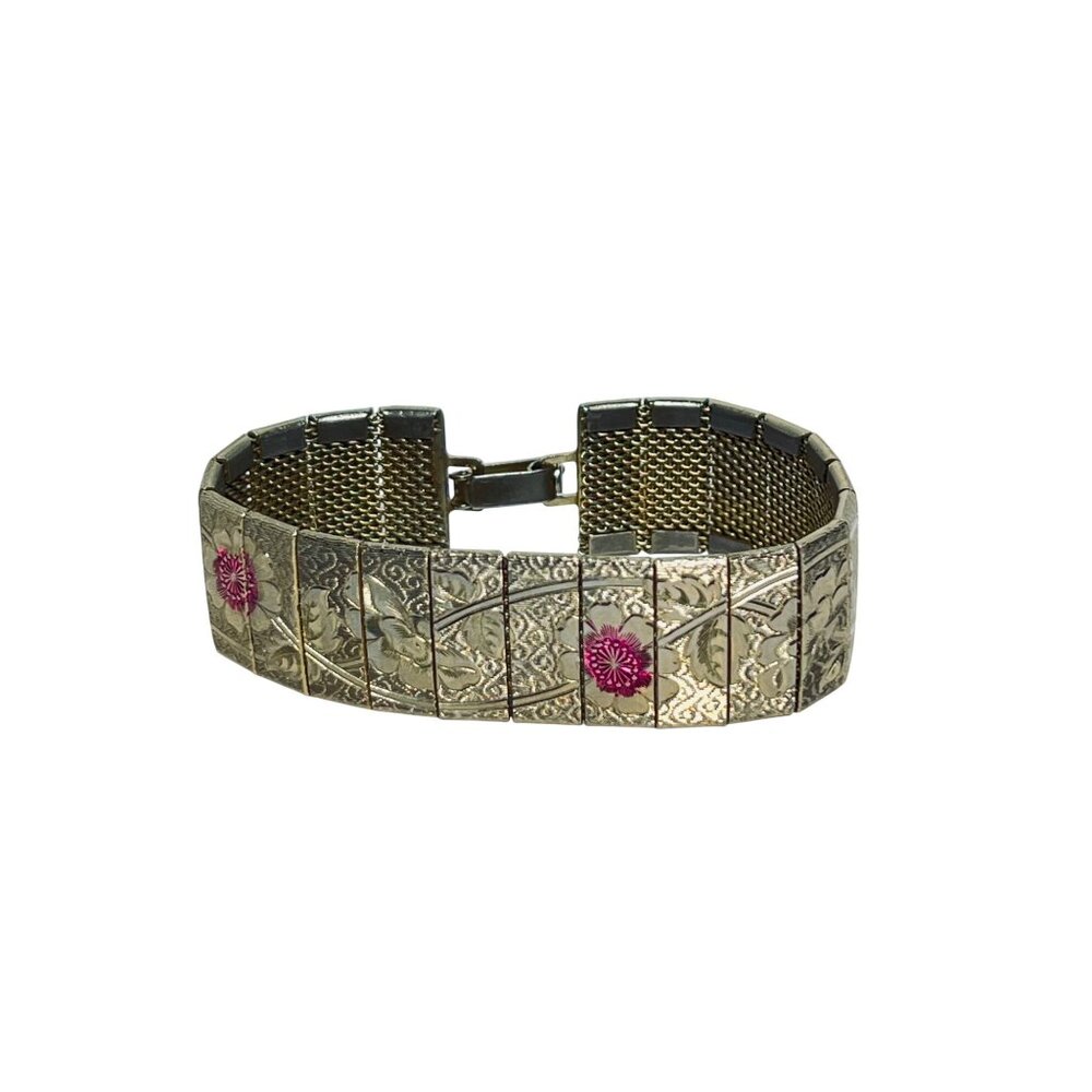 Vintage Gold Tone Floral Paneled Bracelet (6145) - Picture 2 of 10